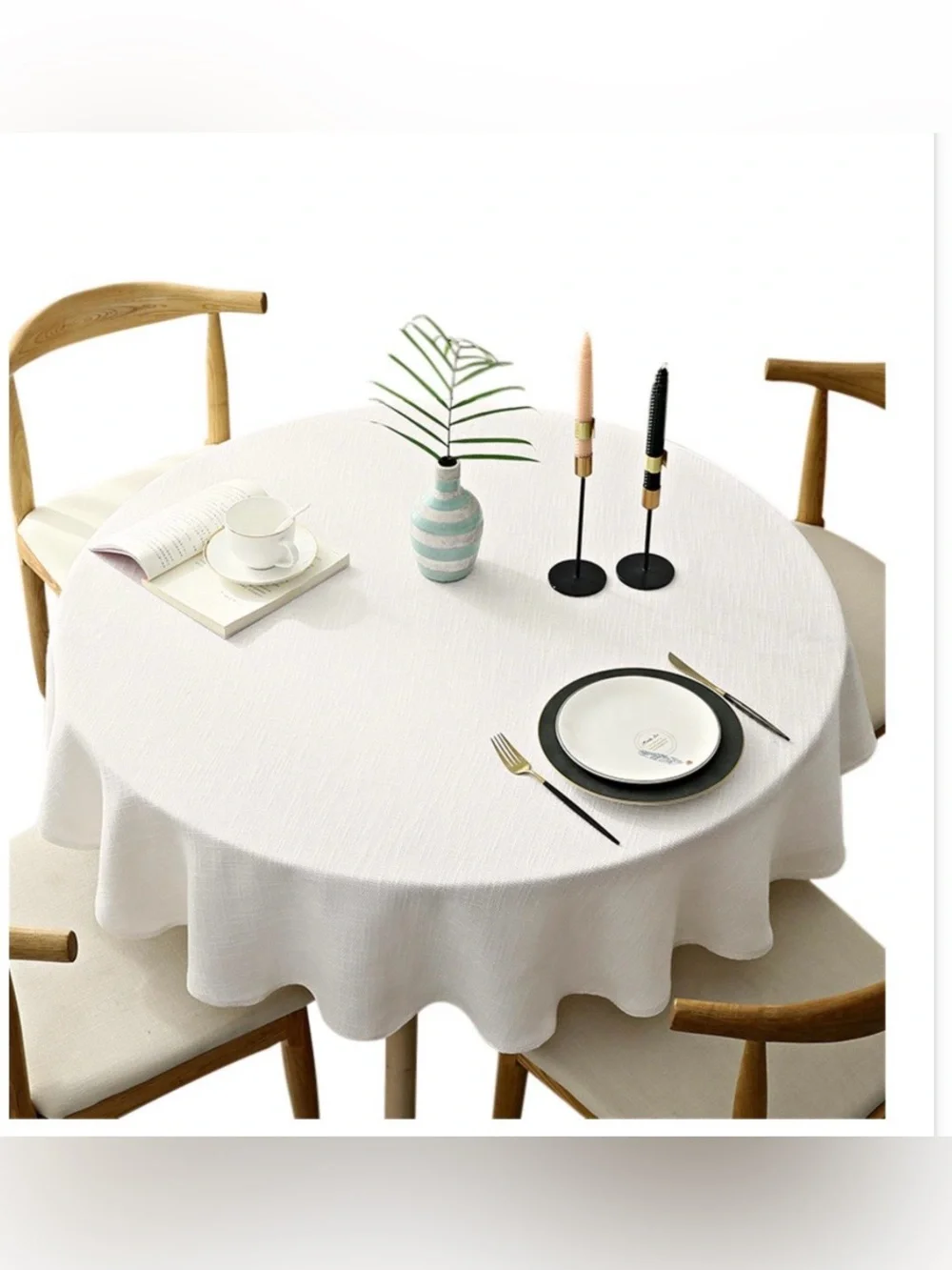 Heavyweight Cotton Tablecloth 55” Round - WHITE